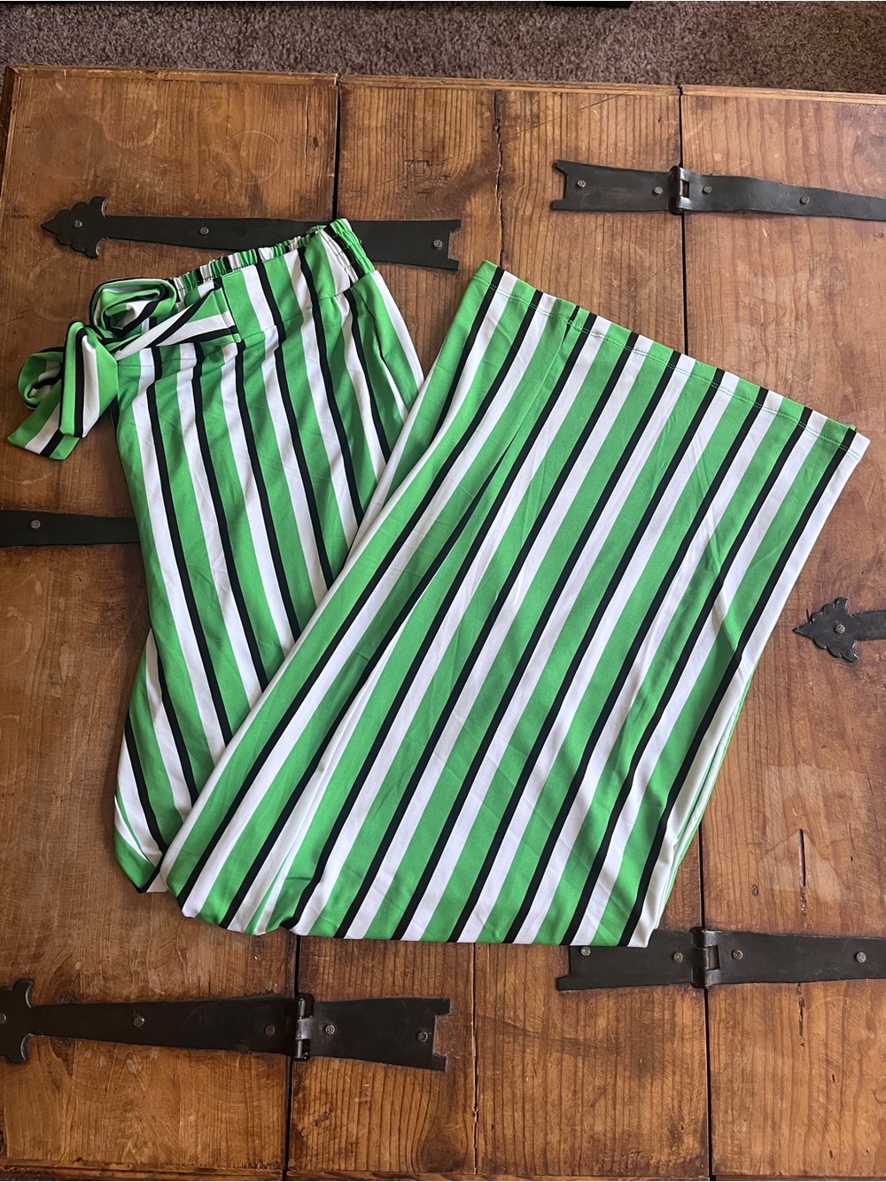 Wide Leg Striped Pants in Green & White